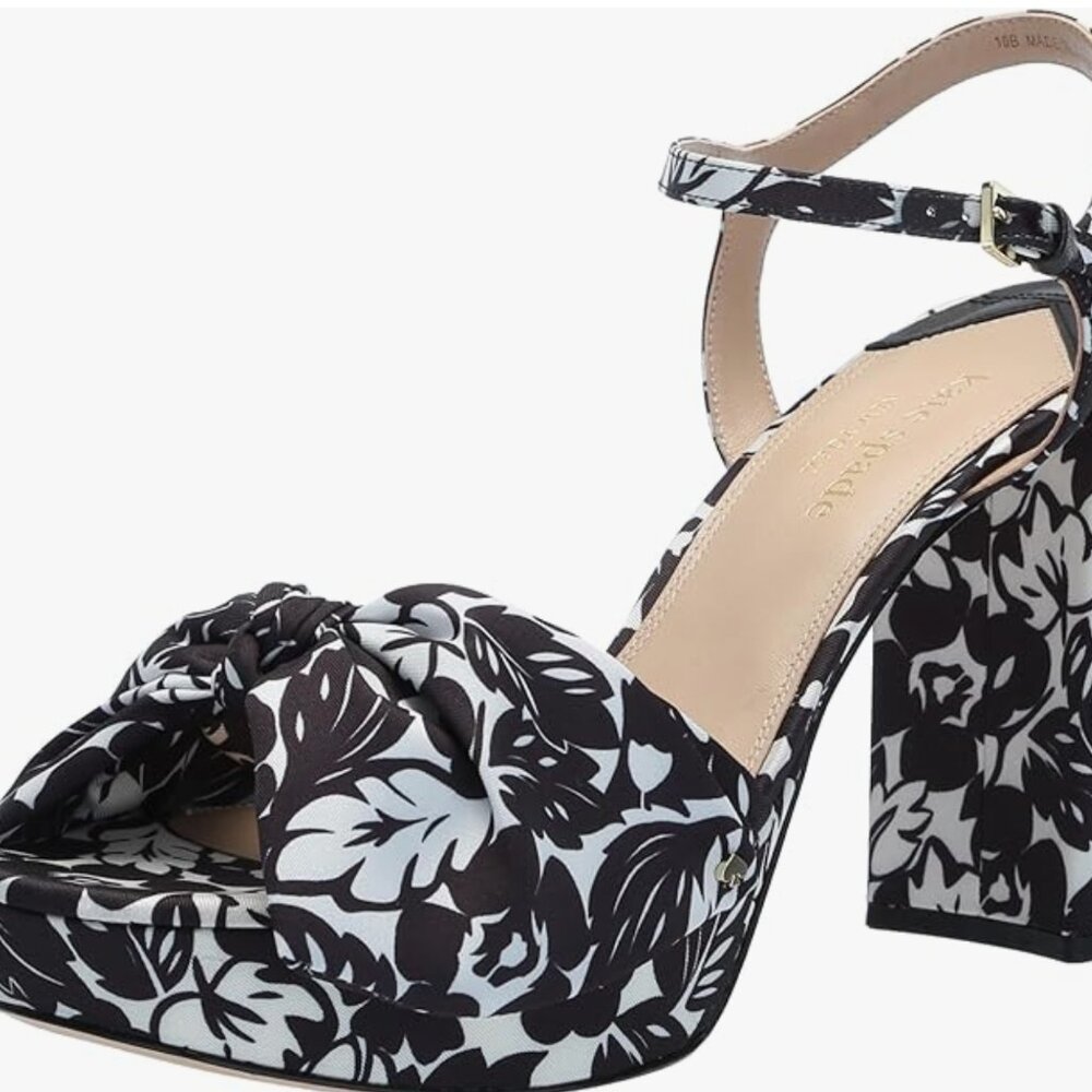 Kate Spade New York Women's Lucie Trop Foliage Platform Heeled Sandal, Black, - Picture 6 of 14